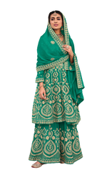 Sea Blue Color Georgette With HeavyEmbroidery Work Straghit Sharara Suit - Joshindia