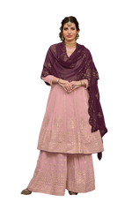 Peach Color Georgette With HeavyEmbroidery Work Straghit Sharara Suit - Joshindia