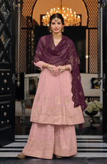 Peach Color Georgette With HeavyEmbroidery Work Straghit Sharara Suit - Joshindia