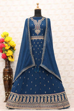 Blue color Faux Georgette With Embroidery Work Long Anarkali Salwar Suit - Joshindia