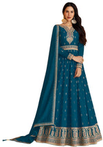 Blue color Faux Georgette With Embroidery Work Long Anarkali Salwar Suit - Joshindia