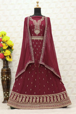 Maroon color Faux Georgette With Embroidery Work Long Anarkali Salwar Suit - Joshindia