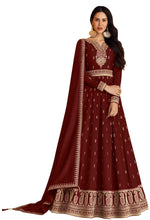 Maroon color Faux Georgette With Embroidery Work Long Anarkali Salwar Suit - Joshindia