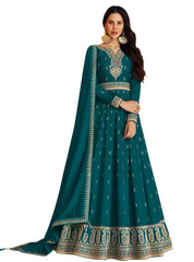 Sea Blue color Faux Georgette With Embroidery Work Long Anarkali Salwar Suit - Joshindia