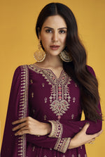 Purple color Faux Georgette With Embroidery Work Long Anarkali Salwar Suit - Joshindia