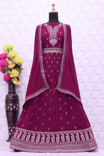 Purple color Faux Georgette With Embroidery Work Long Anarkali Salwar Suit