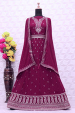 Purple color Faux Georgette With Embroidery Work Long Anarkali Salwar Suit - Joshindia
