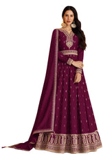 Purple color Faux Georgette With Embroidery Work Long Anarkali Salwar Suit - Joshindia