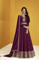 Purple color Faux Georgette With Embroidery Work Long Anarkali Salwar Suit - Joshindia