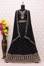 Black color Faux Georgette With Embroidery Work Long Anarkali Salwar Suit - Joshindia