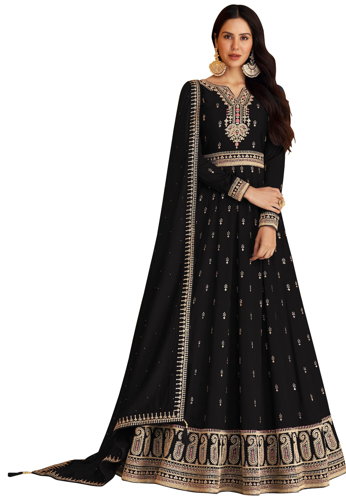 Black color Faux Georgette With Embroidery Work Long Anarkali Salwar Suit