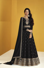 Black color Faux Georgette With Embroidery Work Long Anarkali Salwar Suit - Joshindia