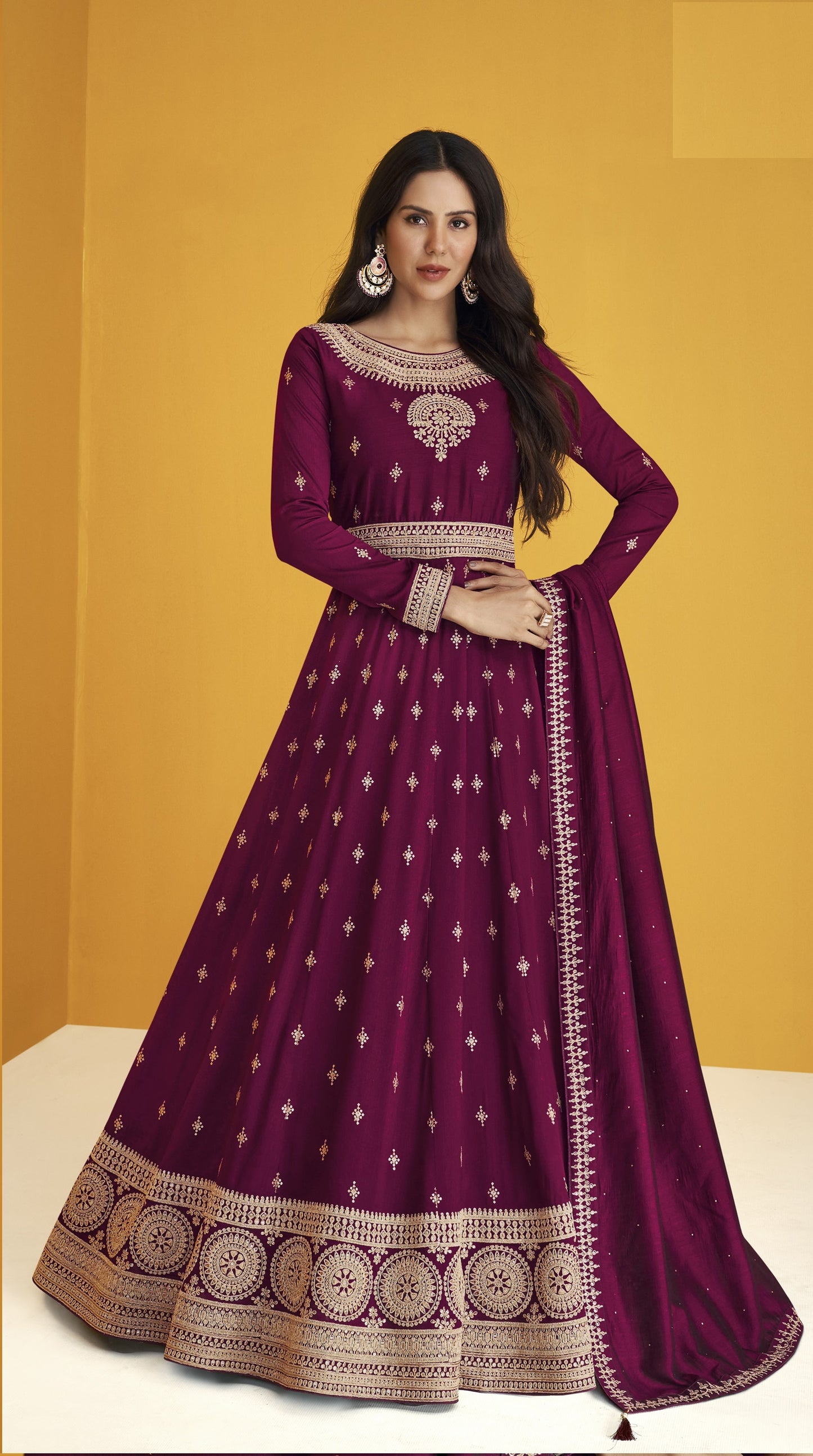 Purple Color Faux Georgette With Embroidery Work Gown Anarkali Suit