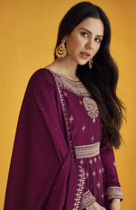Purple Color Faux Georgette With Embroidery Work Gown Anarkali Suit - Joshindia