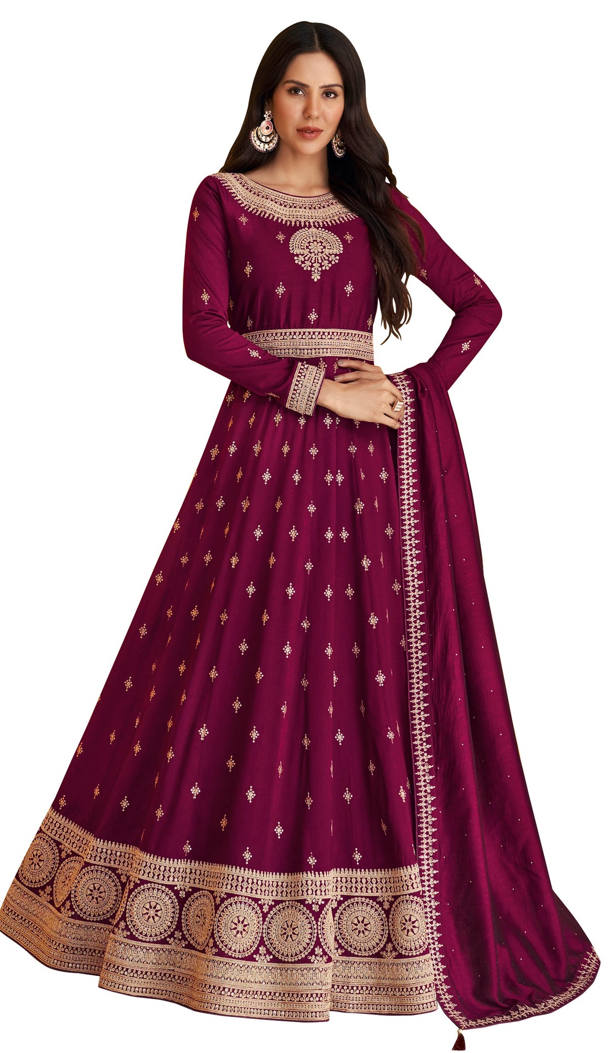 Purple Color Faux Georgette With Embroidery Work Gown Anarkali Suit - Joshindia