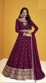 Purple Color Faux Georgette With Embroidery Work Gown Anarkali Suit - Joshindia