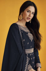 Blue Color Faux Georgette With Embroidery Work Gown Anarkali Suit - Joshindia