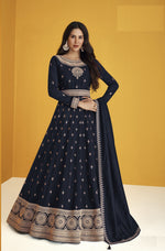 Blue Color Faux Georgette With Embroidery Work Gown Anarkali Suit - Joshindia