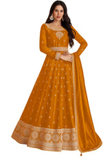 Yellow Color Faux Georgette With Embroidery Work Gown Anarkali Suit - Joshindia
