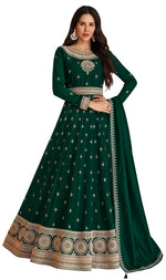 Green Color Faux Georgette With Embroidery Work Gown Anarkali Suit - Joshindia