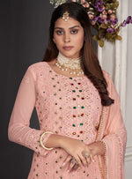 Peach color Faux Gerogette With Embroidery Work Staright Salwar Suit - Joshindia