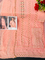 Peach color Faux Gerogette With Embroidery Work Staright Salwar Suit - Joshindia