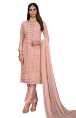 Peach color Faux Gerogette With Embroidery Work Staright Salwar Suit - Joshindia