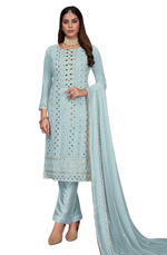 Blue color Faux Gerogette With Embroidery Work Staright Salwar Suit - Joshindia