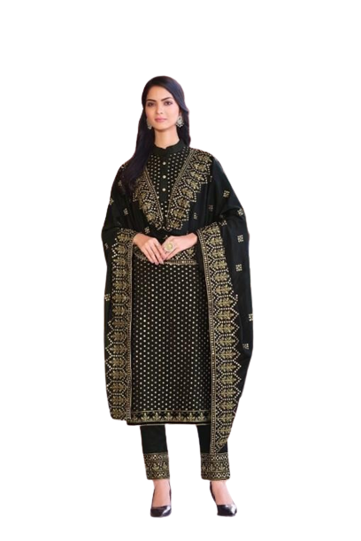 Black color Woman's Faux Georgette Heavy Embroidery Work Semi Stitch Salwar Suit