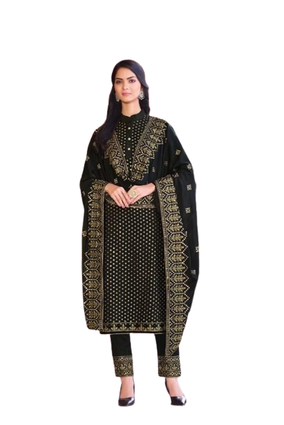 Black color Woman's Faux Georgette Heavy Embroidery Work Semi Stitch Salwar Suit - Joshindia