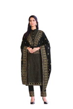 Black color Woman's Faux Georgette Heavy Embroidery Work Semi Stitch Salwar Suit - Joshindia