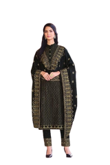 Black color Woman's Faux Georgette Heavy Embroidery Work Semi Stitch Salwar Suit - Joshindia