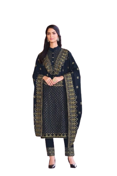 Blue color Woman's Faux Georgette Heavy Embroidery Work Semi Stitch Salwar Suit - Joshindia