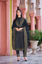 Blue color Woman's Faux Georgette Heavy Embroidery Work Semi Stitch Salwar Suit - Joshindia