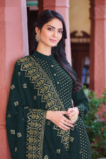 Sea Blue color Woman's Faux Georgette Heavy Embroidery Work Semi Stitch Salwar Suit - Joshindia