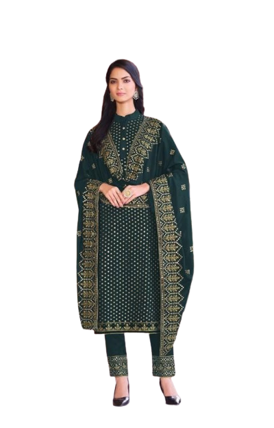 Sea Blue color Woman's Faux Georgette Heavy Embroidery Work Semi Stitch Salwar Suit - Joshindia