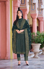 Sea Blue color Woman's Faux Georgette Heavy Embroidery Work Semi Stitch Salwar Suit - Joshindia