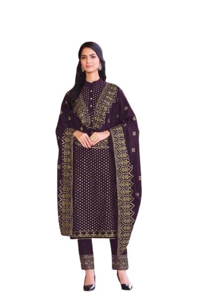Purple color Woman's Faux Georgette Heavy Embroidery Work Semi Stitch Salwar Suit