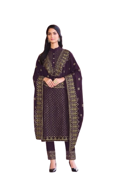 Purple color Woman's Faux Georgette Heavy Embroidery Work Semi Stitch Salwar Suit - Joshindia