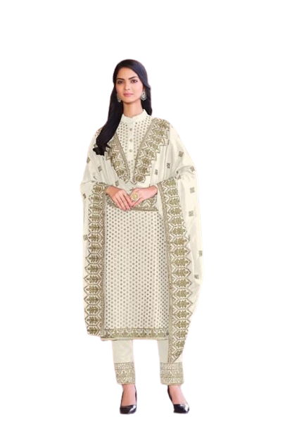 White color Woman's Faux Georgette Heavy Embroidery Work Semi Stitch Salwar Suit - Joshindia