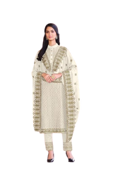 White color   Woman's Faux Georgette Heavy Embroidery Work Semi Stitch Salwar Suit - Joshindia