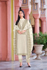 White color   Woman's Faux Georgette Heavy Embroidery Work Semi Stitch Salwar Suit - Joshindia