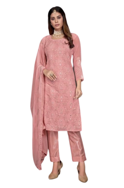 Pink Color Faux Georgette Straight Salwar Suit