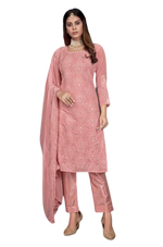 Pink Color Faux Georgette Straight Salwar Suit - Joshindia