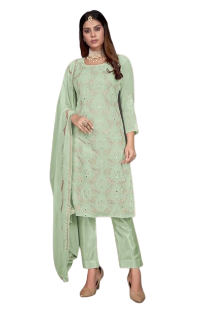 Light Green Color Faux Georgette Straight Salwar Suit