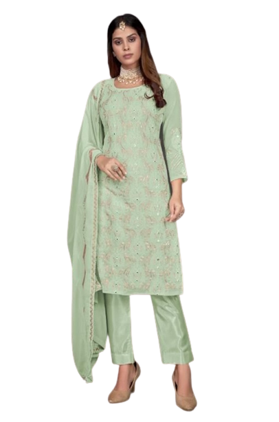 Light Green Color Faux Georgette Straight Salwar Suit - Joshindia