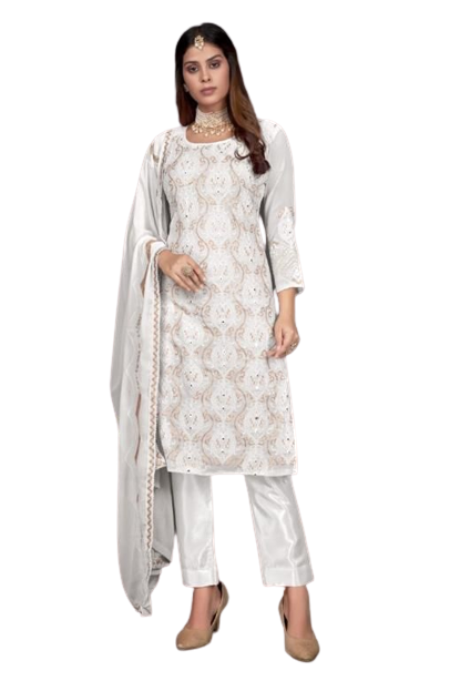 White Color Faux Georgette Straight Salwar Suit - Joshindia