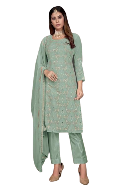Green Color Faux Georgette Straight Salwar Suit - Joshindia