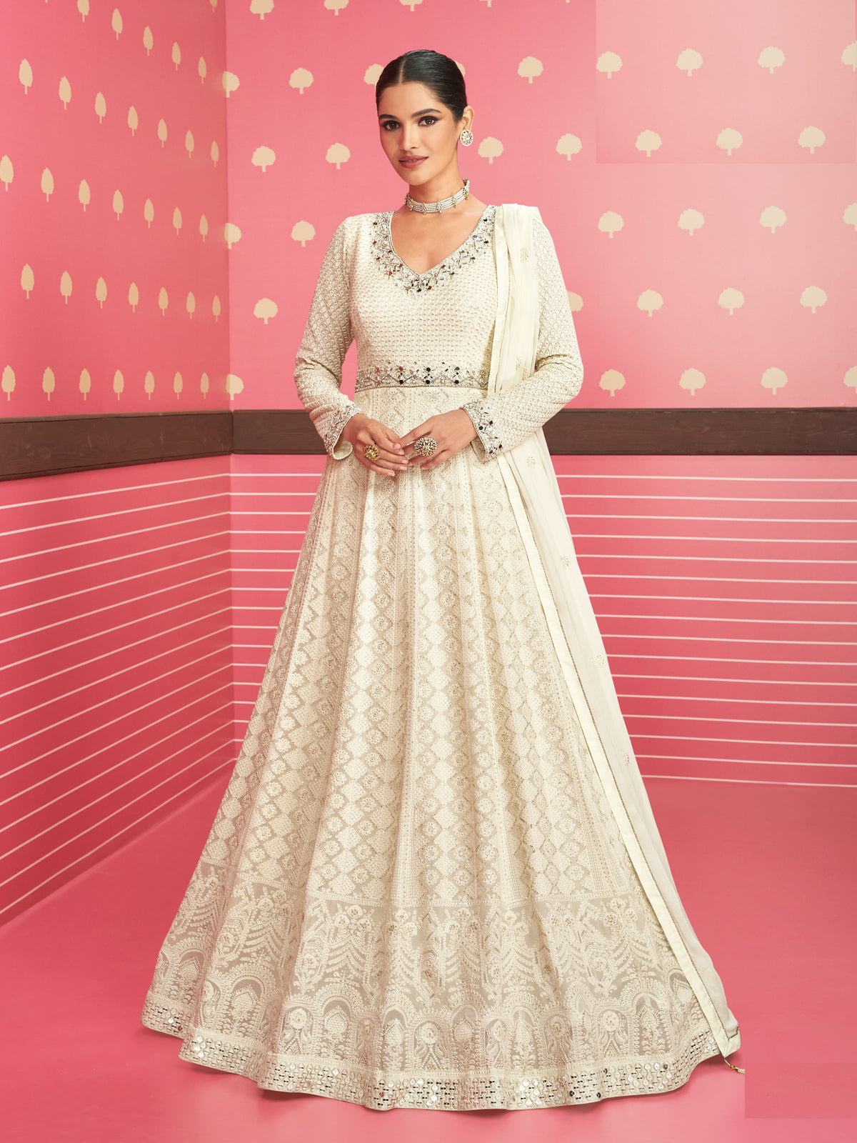 White color Soft Embroidery Work Anarkali salwar Suit - Joshindia