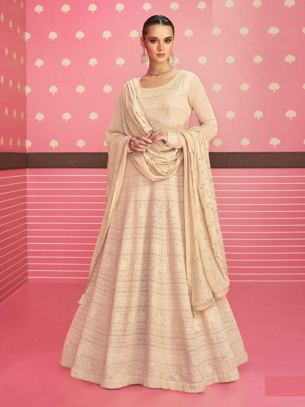 Off White color Soft Embroidery Work Anarkali salwar Suit - Joshindia